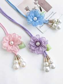 2pcs/Set Elegant Pearl Flower Tie-Up Adjustable Design Garden Style Home Decor Curtain Accessories, Suitable For Bedroom, Living Room, Bathroom, Kitchen, Study - Multicolor - View 10