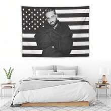 1pc Music Drake Retro Album Black And White American Flag Tapestry, Soft Polyester Fabric With Unique Design, Suitable For Hanging Decoration In Living Rooms, Bedrooms, University Dormitories, Camping And Gatherings - Machine Washable Modern Home Decoration, Room Decoration - 多色 - 查看 2