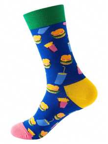 2/3/6 Pairs Random Fashionable Versstile Creative AB Asymmetrical High Top Socks With Cartoon Animal, Tool, And Character Patterns - Multicolor - View 10