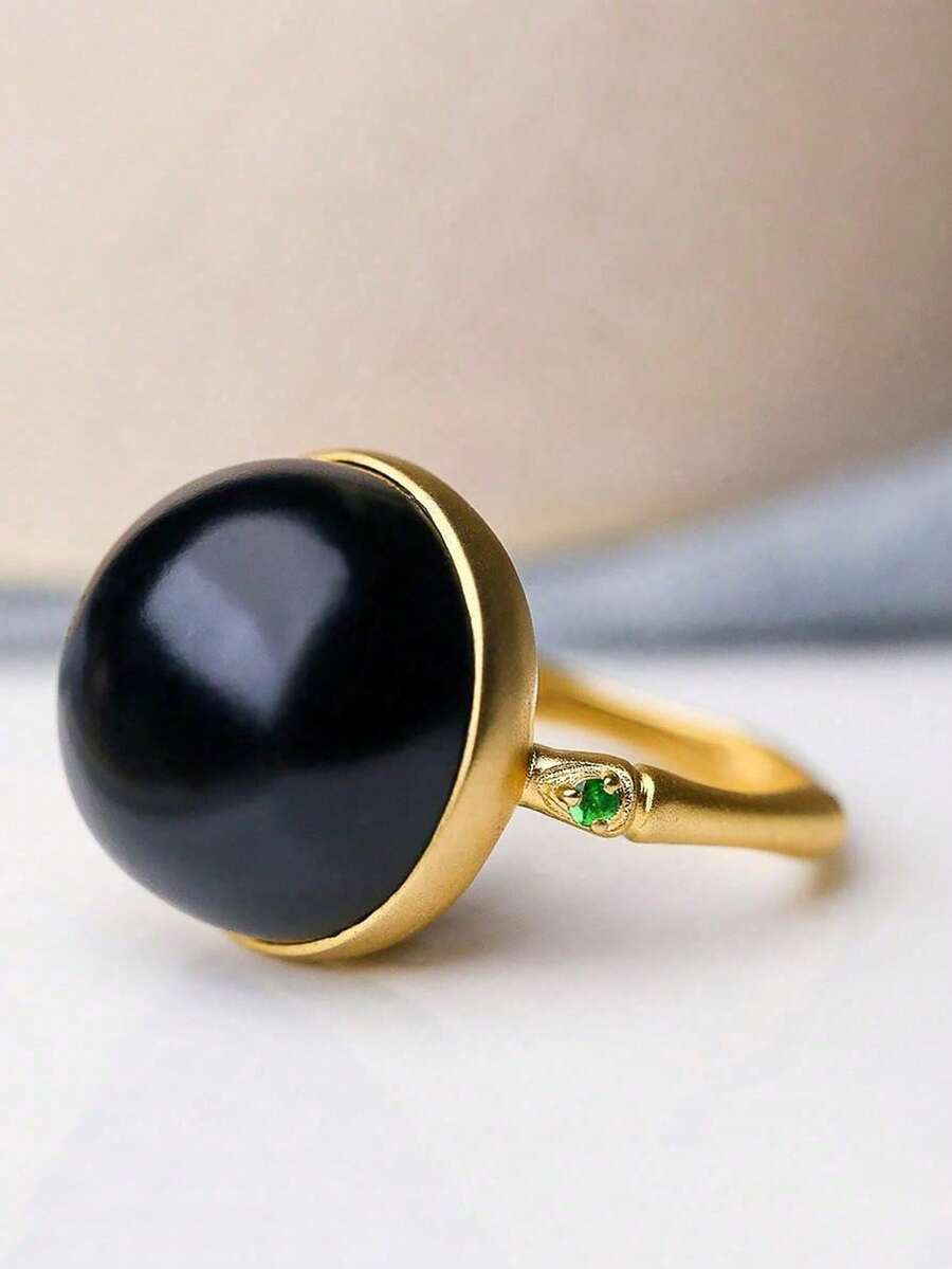 1 chiếc nhẫn ruby sang trọng kiểu cổ điển tráng men hoa văn, thích hợp cho nữ giới đeo hàng ngày và trong các dịp lễ. - màu đen - Xem 1