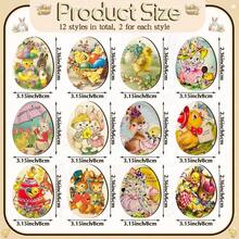 36 Pcs Easter Wooden Egg Ornaments 2D Flat Cute Bunny Chick Wood Slices With Rope Spring Tree Hanging Decoration For Home Holiday Party Decor - Nhiều màu - Xem 7