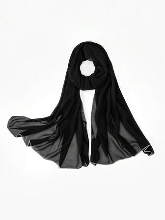 1 Stück Damen Einfarbiger Perlen Chiffon Weicher Kopftuch, Lässiger Arabischer Konservativer Einfarbiger Kopfwickel, Geeignet für den täglichen Gebrauch im Nahen Osten