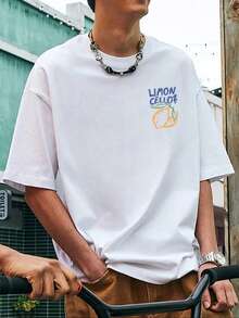 Men's Vintage Lemon Liquor Themed Graphic Print Casual Round Neck Short Sleeve T-Shirt, Summer - White - View 3