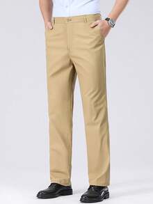 New Autumn Straight-Leg Pants, Loose-Fit Business Trousers For Men, Thin Pure Cotton With A Smooth Drape, Wrinkle-Free, Slim-Fit Professional Autumn And Winter Men's Business Suit Trousers, Formal Straight-Leg Pants. Slim-Fit Commuter Business Casual Trousers, Close-Fitting And Comfortable On The Skin, Machine Washable Without Deformation, Available In Multiple Colors. - 卡其色 - 查看 10