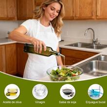 TOPONE Dispensador de Aceite de Oliva de Vidrio 500ml Botella para Aceite de Cocina con Embudo Etiqueta y Cepillo Recipiente y Vinagrera Ideal para Aceite de Oliva Vinagre y Aderezo Verde Oscuro - Verdeoscuro1pc - Ver 6