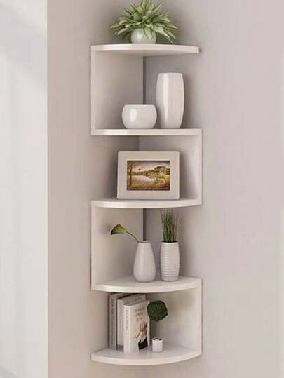 1pc Multi-Tier Corner Shelf, Floating Corner Shelf, Corner Rack, Wall Corner Storage Rack, Bedroom Wall-Mounted Bookshelf, Kitchen Triangular Corner Storage & Decor Rack, Easy To Assemble Multi-Layer Wall-Mounted Shelving Unit For Bedroom, Bathroom, Kitchen, Office, Living Room, Bookshelf