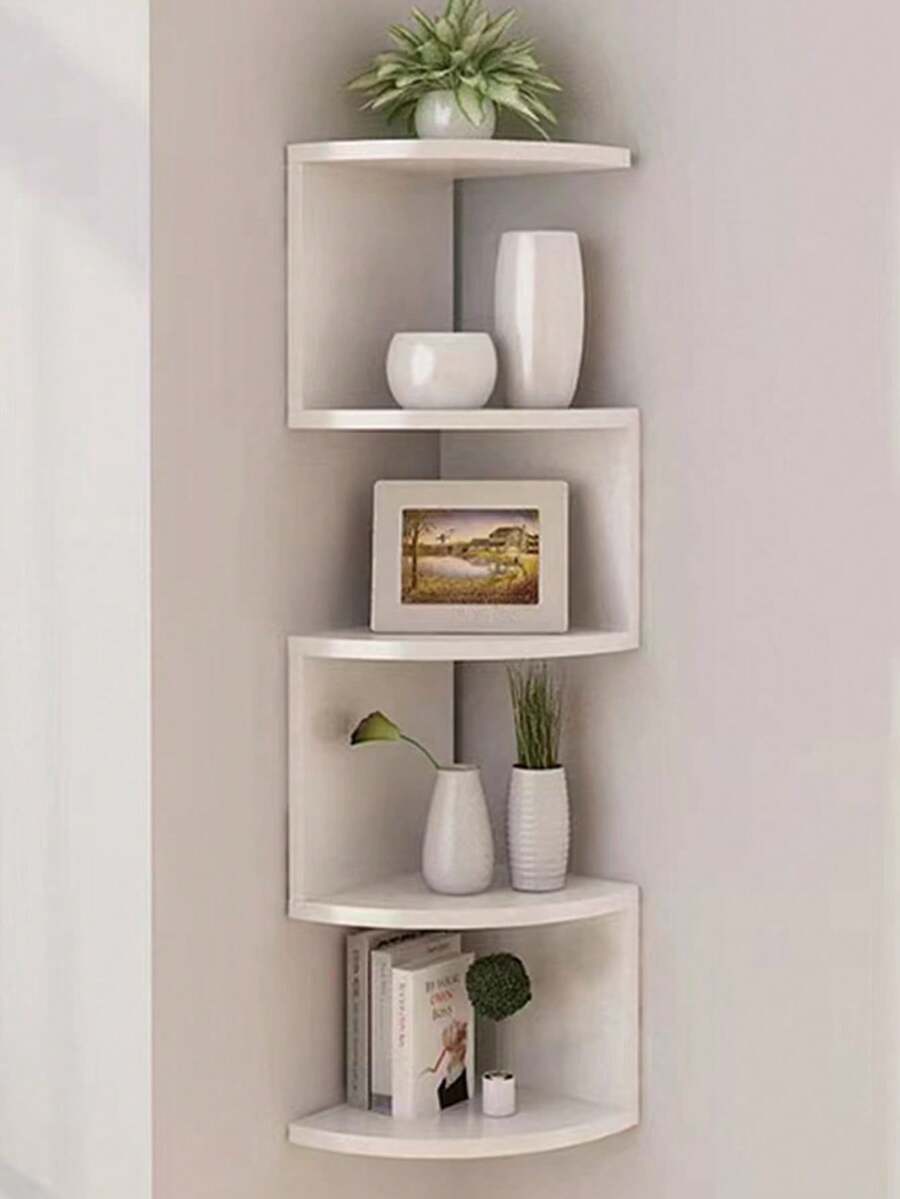 1pc Multi-Tier Corner Shelf, Floating Corner Shelf, Corner Rack, Wall Corner Storage Rack, Bedroom Wall-Mounted Bookshelf, Kitchen Triangular Corner Storage & Decor Rack, Easy To Assemble Multi-Layer Wall-Mounted Shelving Unit For Bedroom, Bathroom, Kitchen, Office, Living Room, Bookshelf