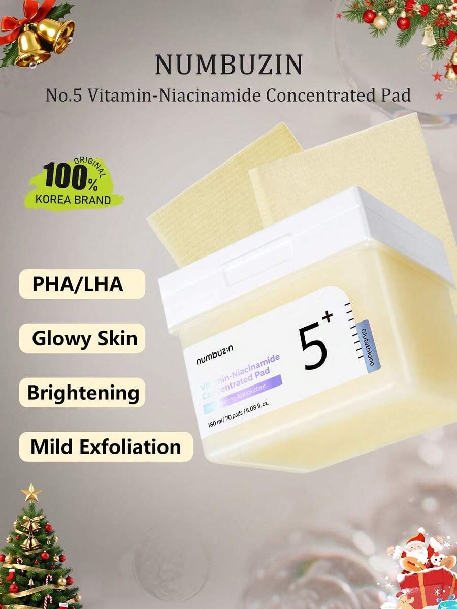 numbuzin 5% Niacinamide Concentrated Cotton Pads, Gel-Like Cotton Texture, Infused With Essence, Brightens Complexion, Hydrates And Repairs, Reduces Dullness, Korean Cosmetics, 70 Pads/6.08 Fl Oz. - 70 Pads/6.08 Fl.oz - View 1