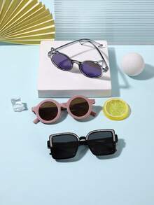 1 Set 3 PCS Boy's And Girl's 4-12Y Classic Round And Square Frame Fashion Glasses Tinted Lenses Lightweight Frame For Holiday Outing With Glasses Box - Multicolor - View 4