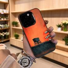 Funda para teléfono con diseño de carro antiguo naranja y negro con texto CASETNO para uso diario en floristería,Aplicable a los teléfonos de la serie Apple y Galaxy - Negro - Ver 4