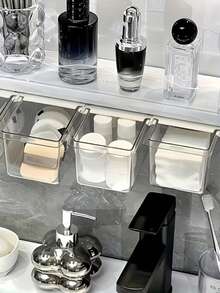 6件套透明壁挂式抽屉收纳盒，透明节省空间橱柜下收纳托盘，适用于化妆品、洗漱用品和文具，免打孔粘贴式浴室梳妆台收纳套装 - 彩色 - 查看 9