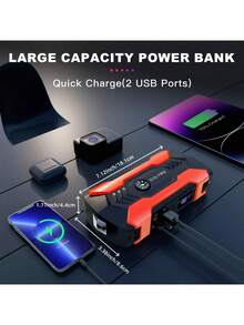 12V Portable Car Battery Jump Starter, Power Bank - Charges Phones, Recharges Car Batteries, With Emergency LED Light And Compass - Multicolor - View 7