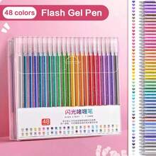 48/36/24/18/12/8 Cores Canetas Gel com Glitter, Canetas Brilhantes Que Brilham no Escuro de Alto Valor, Canetas para Planejador de Estudante, Canetas Marcadoras Fluorescentes Especiais, Marcadores, Canetas de Arte, Canetas Coloridas - Multicolorido - Visão 9