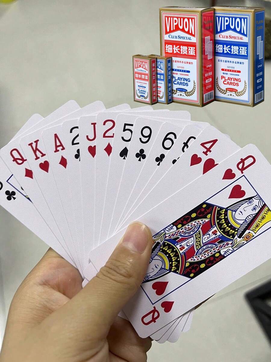 Bộ bài cao cấp chống nước, thiết kế thuôn dài, chất liệu nhựa, màu đỏ và xanh dương, chuyên nghiệp, cầm nắm tuyệt vời và bền bỉ, thích hợp cho các trò chơi và tiệc tùng. - Nhiều màu - Xem 1