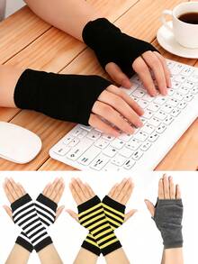 3pcs/1 Pair Multicolor Unisex Half Finger Gloves Suitable For Students Writing, Computer Work, Outdoor Cycling, Badminton, Tennis, All Seasons, Hand Protection Gloves, Fall / Winter - Multicolor - View 2