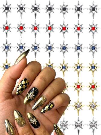 10 Adet Altın Gümüş Yıldız 3D Tırnak Süsü, Akrilik Tırnaklar İçin Parlak Altın Gümüş Yıldız Tırnak Süsü Rhinestones, Tırnak Sanatı Malzemeleri, Kadınlar ve Kızlar İçin Manikür Tasarımı, Kendin Yap
