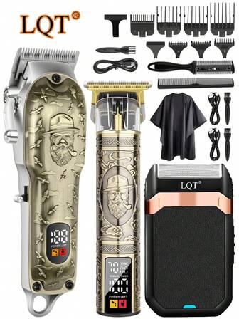  LQT 3-delars/2-delars/1-delars familjehårverktygskit, sladdlösa klippare, T-formad trimmer och skäggtrimmer - vass, sladdlös, USB-laddning, multifunktionella barbertillbehör, lämplig för hemmet och resor, fars dag eller julklappar för män, perfekta dagliga trimverktyg