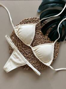 String Bikini Made Of Dental Floss Tape. - Cream - View 2