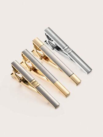 4 st guldfärgade kopparlegeringar för män, slipsklämmor, affärsmässiga fyrkantiga slipstillbehör, presentask