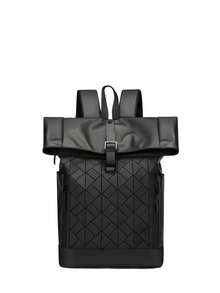 peach tree 1个时尚纯色可调节肩带拉链绗缝背包，休闲简约日常/商务/旅行包，大容量可容纳15.6英寸平板电脑，轻便防水，多功能PU翻盖背包 - 黑色 - 查看 12