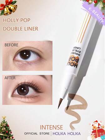 HOLIKA HOLIKA Holly Pop Dual-Tip Eyeliner Pencil 02 - Thick, Featherlight, Precise As Ink, 24-Hour Wear, Quick-Drying, Non-Tugging, Oil-Free, Portable Mini Size, Smudge-Proof For Sports, Suitable For Monolids, Graphic Eyeliner, Korean Makeup, 0.5g/0.01oz