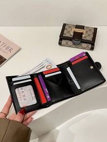 Women's PU Leather Letter-Print Short Wallet, Multi-Card Slots Large Capacity Tri-Fold Compact Wallet, Perfect Gift For Girls And Office Ladies For Commuting, Travel, Birthday - Fashion Portable Mini Wallet / Coin Purse