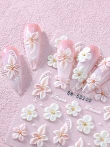 2 miếng dán móng tay nghệ thuật hoa nổi 5D, họa tiết hoa dâm bụt trắng và hồng, decal tự dính, trang trí móng tay, tự làm tại nhà, thích hợp cho mùa xuân, ngày lễ tình nhân, móng tay đám cưới. - Nhiều màu - Xem 5