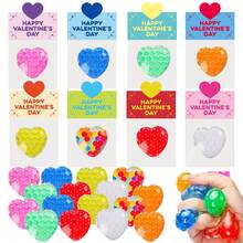 8/16/32个情人节心形减压球，附赠礼品卡，可挤压，适合男孩、女孩、儿童和成人，是情人节派对礼物、课堂奖励、礼物交换、学校奖品和礼品填充物的完美之选，颜色和款式随机。 - 情人節 - 查看 1