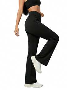 EBIOSVE Women's Flared Yoga Pants In Black | High-Waisted Tummy Control With Side Pockets | Lightweight & Stretchy For Spring & Fall