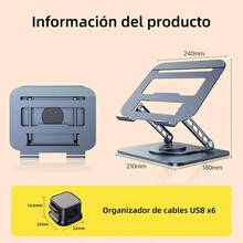 Soporte para Laptop de Acero Carbono - Base Plegable Ajustable 360° Antideslizante para PC Tabletas 10-16". Base para laptop Cumplir Diseño Ergonómico para Postura y Enfriamiento Óptimo. Plateado - Plateado - Ver 6