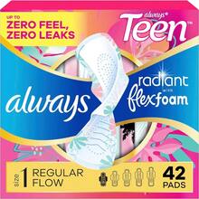 Always Radiant Teen Feminine Pads For Women Size 1 Regular Absorbency With Flexfoam With Wings Unscented 42 Count - como en la foto - Ver 1