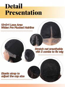 Ready-To-Wear Wig, Wavy Bangs, No Glue Wig, Pre-Cut, 13*5*1 T-Part Lace Front Wig, Suitable For Beginners, No Adhesive Needed, Natural Waves, Pre-Bleached, Pre-Plucked, 3S Wear