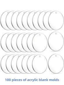 100 piezas de discos acrílicos transparentes en blanco sin terminar, accesorios DIY, llaveros, tarjetas de regalo para fiestas, accesorios - Blanco - Ver 6