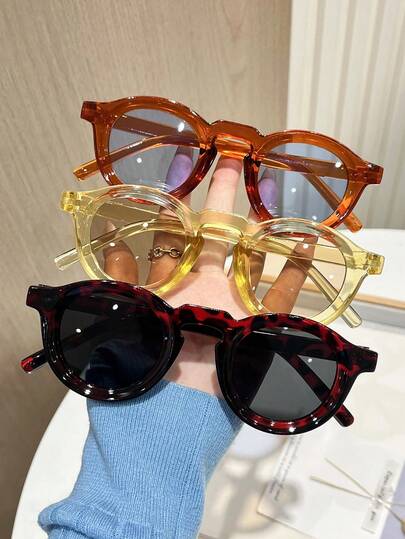 3副/套复古圆形时尚眼镜，男女通用，多色组合，纯色休闲百搭眼镜，适合所有季节