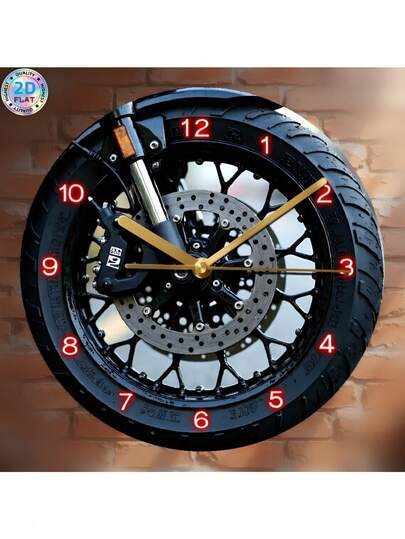 1pc 12-Inch Acrylic Wall Clock With Motorcycle Wheel Spoke & Dynamic Digital Design, Precise Quartz Movement, Silent Operation, Suitable For Living Room, Garage, Studio, Man Cave, Industrial Decor, Motorcycle Enthusiast Gift, Housewarming, Birthday, Holiday