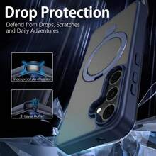 1pc Blue Clear Matte Invisible Ring Holder Stand Case Compatible With IPhone 17pro/17promax/Apple Air/17/ 16 15 14 13 12 11 Pro Plus Max And Compatible With Samsung Galaxy /S25Ultra/S25Plus/S25/S24Ultra/S24Plus/S24, Wireless Charge Glass Lens Cap Film Cover, Send Lens Protection Film - Blue - View 7