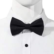1pc Black Polyester Jacquard Bow Tie, Fine Plaid Texture - Black-b - View 3