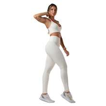 GAROTAFIT Conjunto Fitness Top Duplo Decote V Calça Legging Cintura Alta Dupla Modelador Alta Compressão - Branco Cremoso - Visão 2
