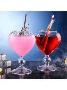 1 pieza Elegante copa de cóctel en forma de corazón con cristal romántico y pajita a juego - Perfecta para servir martinis, vino, jugo y whisky - Accesorio ideal para bar en casa y obsequio para fiestas - transparente - Ver 2