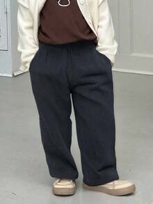 1pc Boys' Simple Solid Color Casual Soft & Comfortable Straight Leg Corduroy Pants, Suitable For Spring, Autumn & Winter - Black - View 5