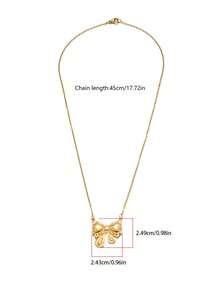 1 pieza Elegante collar con colgante de flor 3D, estrella martillada, lazo en forma de corazón, de acero inoxidable chapado en oro de 18K, cadena de clavícula hipoalergénica, adecuado para el uso diario de las mujeres, versátil y regalo para días festivos - Dorado - Ver 10