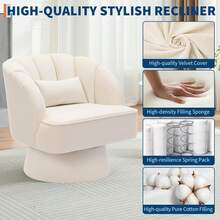 Silla de acento giratorio con reposabrazos, silla giratoria redonda moderna de 360 grados con espalda curva y cojín, cómodo sofá sillón tapizado para la sala de estar, dormitorio, sala de lectura, peluche negro 1PCS - Terciopelo beige - Ver 7