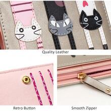 Mini Faux Leather Bifold Cute 3 Cat Zipper Clutch Wallet Handbag for Women Girls - Dorado (oro largo) - Ver 5