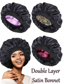 Nunify Seide Satin Haube zum Schlafen, Doppelschicht Satin Haube, verstellbare Hauben für Frauen, Schlafmütze, umkehrbarer Haarbedeckung für lockiges Haar, Haarpflege Kappe, Nachtkappe