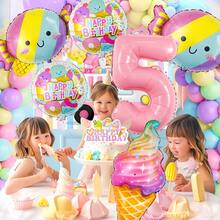 6件組糖果冰淇淋生日主題氣球套組，包含糖果、彩虹冰淇淋氣球、32英吋數字氣球、甜點圓形氣球，適用生日派對、夏季派對裝飾、馬卡龍生日主題、公主生日 - 彩色 - 查看 3