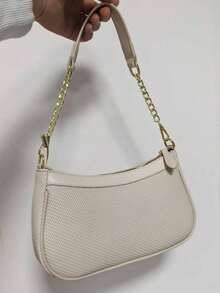 Sac croissant mode minimaliste, sac à bandoulière sous-bras Y2K, petit sac à main avec chaîne, sac à bandoulière/porté travers de couleur unie, sac messenger stylé, sac à main décontracté