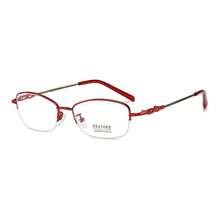金属记忆钛合金镜框透明镜片眼镜，红色半框女款 - 玫瑰紅 - 查看 1