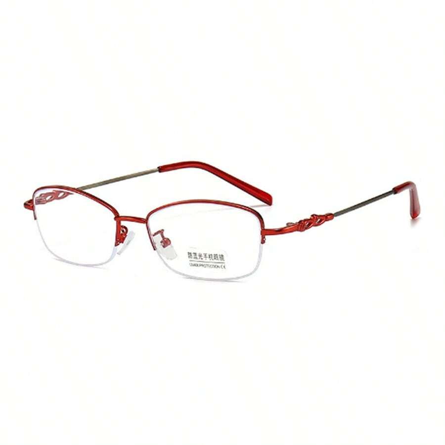 金属记忆钛合金镜框透明镜片眼镜，红色半框女款 - 玫瑰紅 - 查看 1
