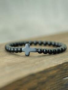 1件极简十字手链 波西米亚风绿松石十字友谊手链 度假配饰 - 6mm串珠手串 - 查看 7