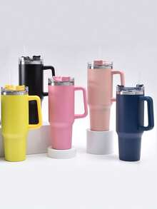 Vaso aislado de acero inoxidable de gran capacidad de 40 onzas, con asa antideslizante, diseñado para viajes largos, de boca ancha y fácil de limpiar, mantiene las bebidas heladas por períodos prolongados - Multicolor - Ver 3